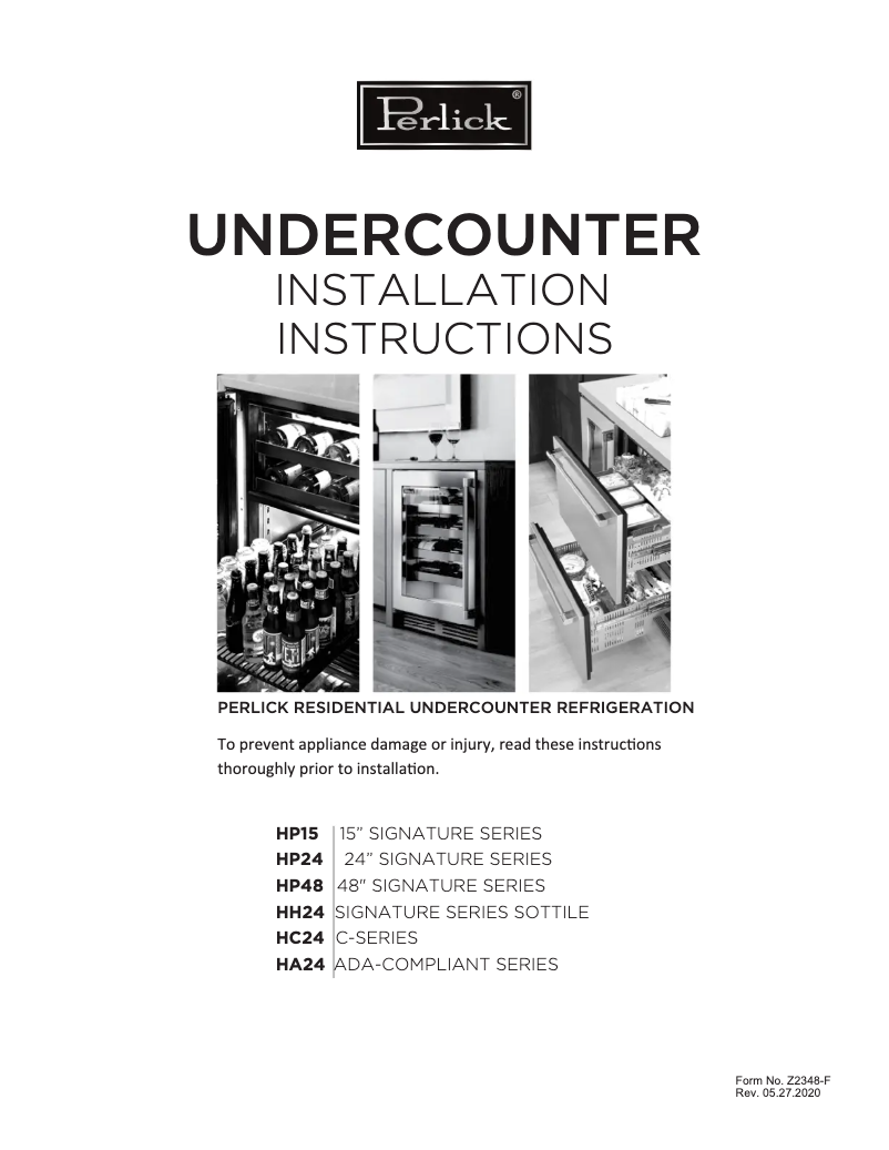 Página 1 del manual Guía de instalación Perlick HC24RB-4-2R