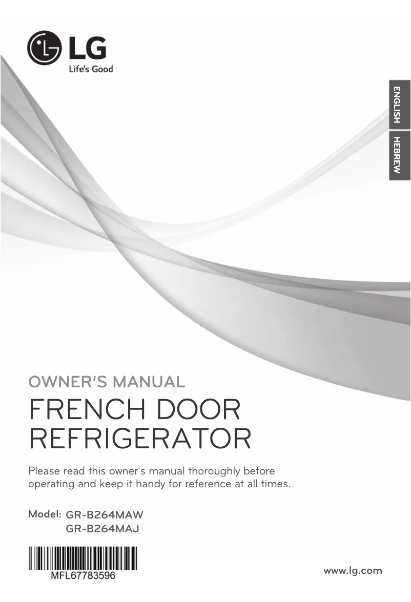 Page 1 de la notice Manuel utilisateur LG GR-B264MAJ