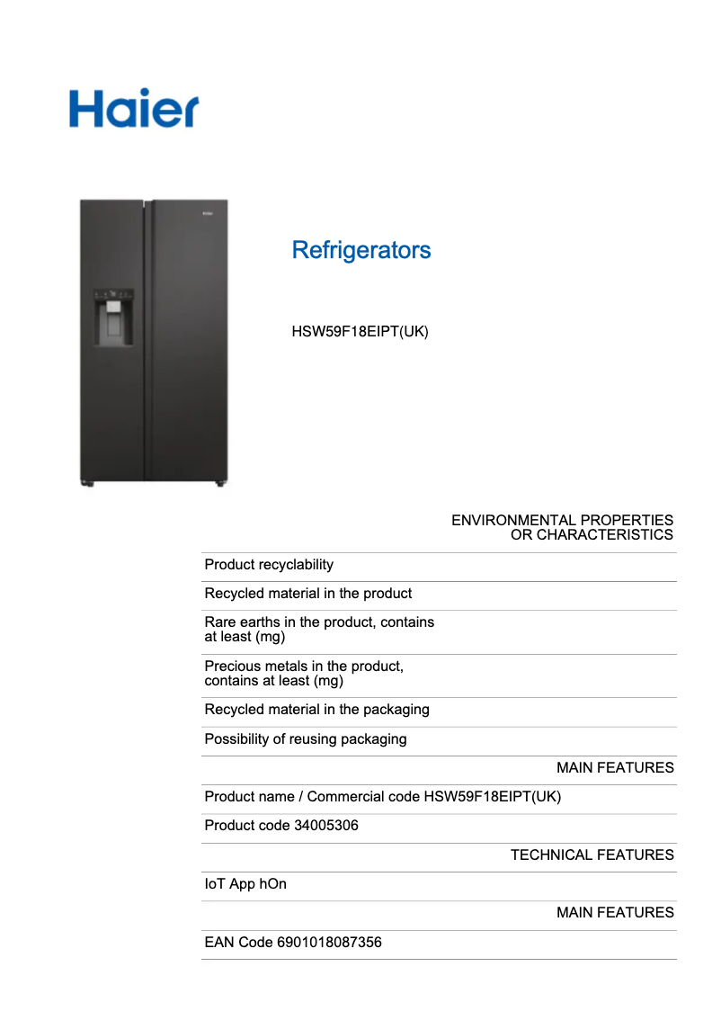 Image de la première page du manuel de l'appareil HSW59F18EIPT