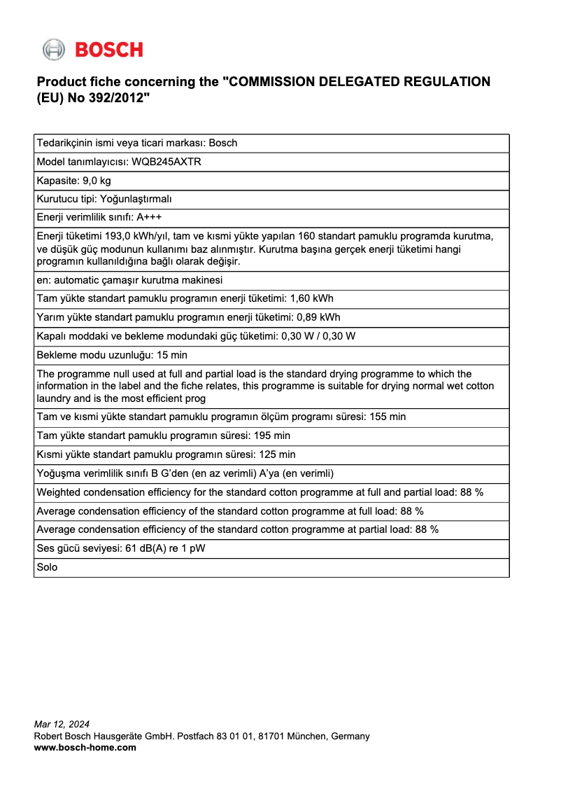 Image de la première page du manuel de l'appareil WQB245AXTR
