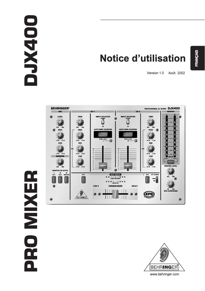 Page 1 de la notice Manuel utilisateur Behringer DJX400