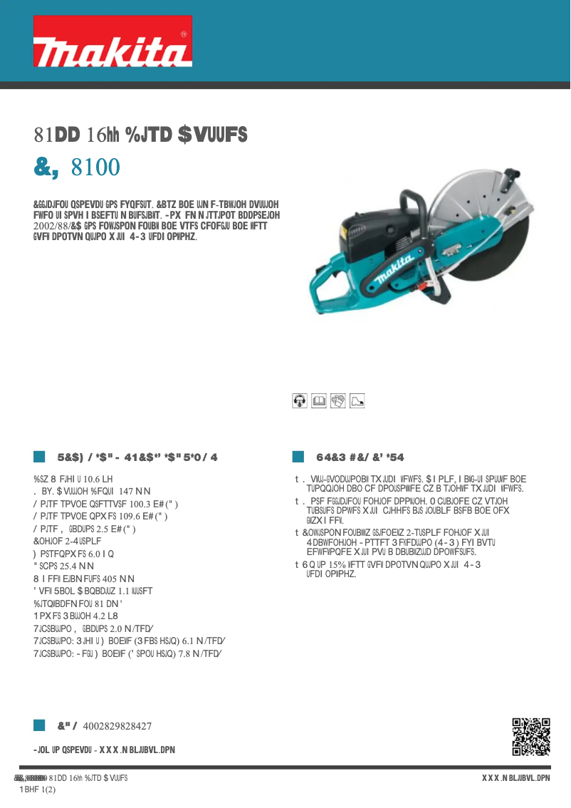 Página 1 del manual Ficha técnica Makita EK8100