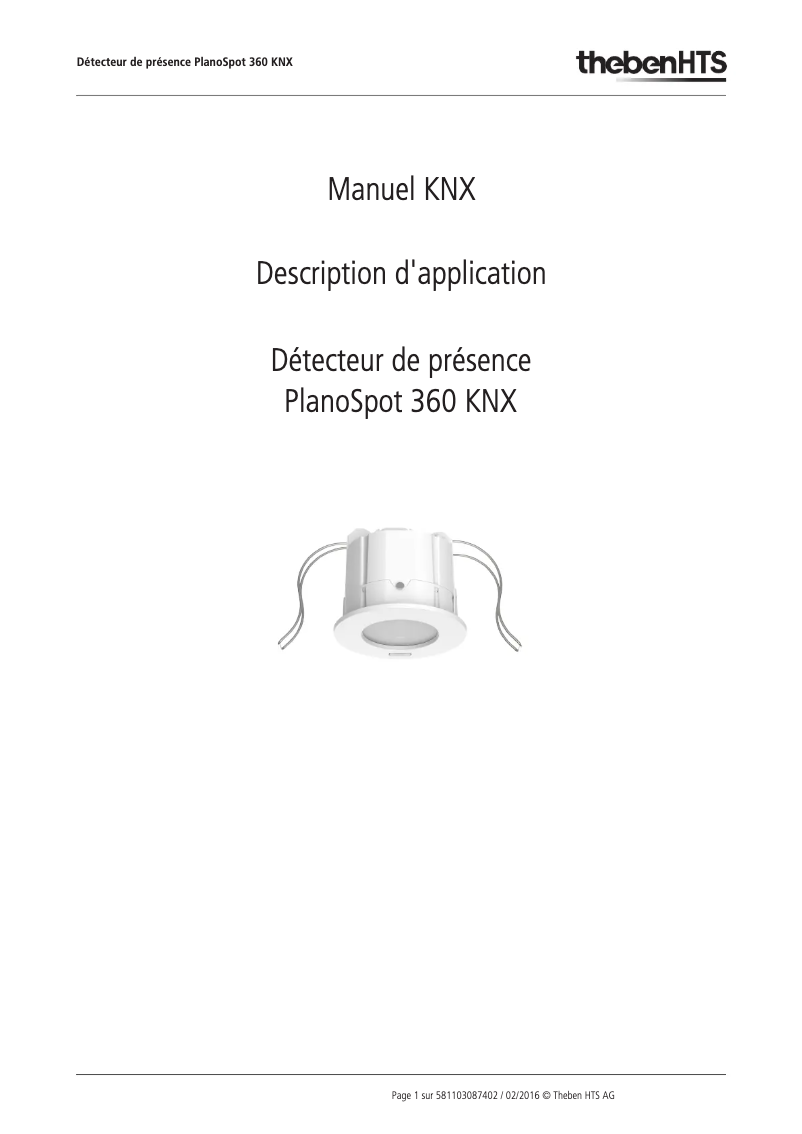Page 1 de la notice Manuel utilisateur Theben PlanoSpot 360 KNX DE