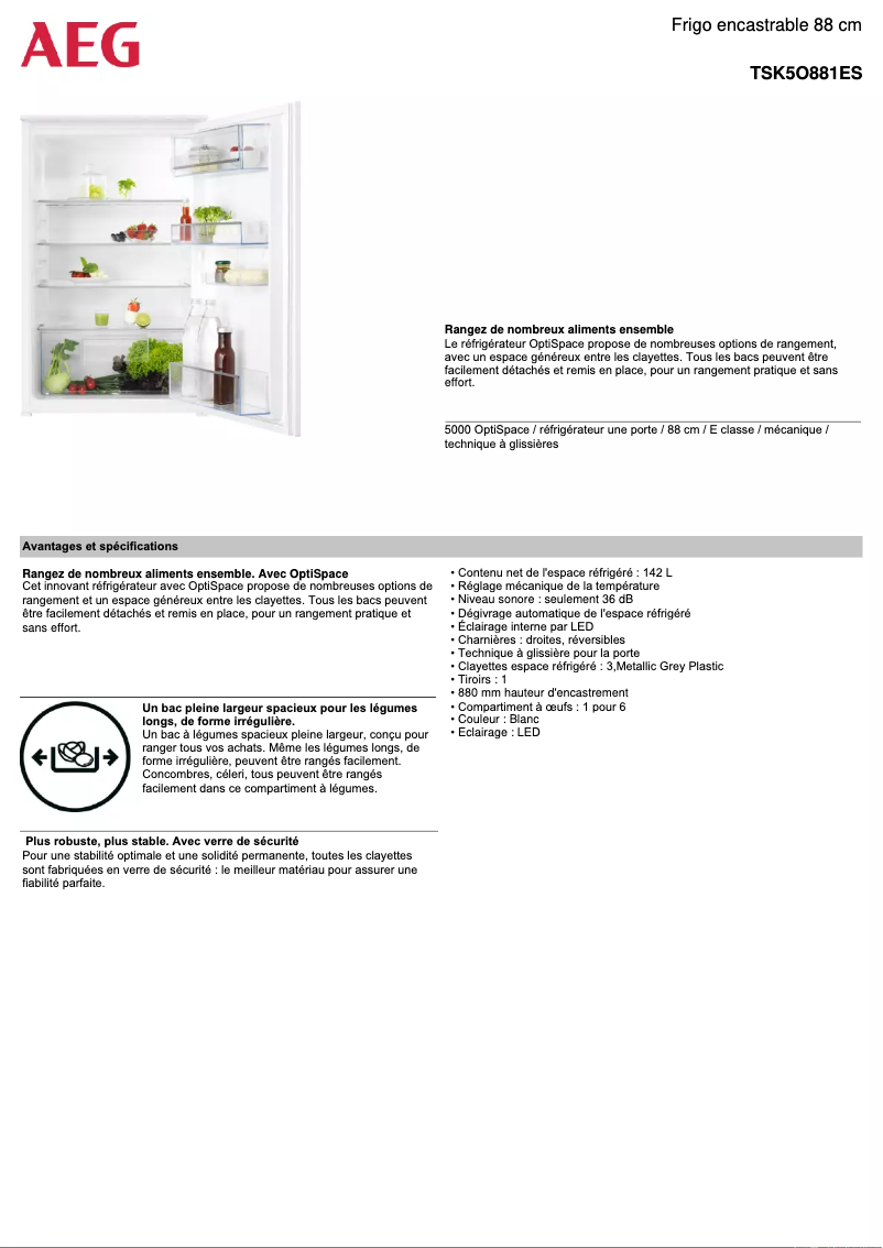 Page n°1 - Fiche technique AEG TSK5O881ES