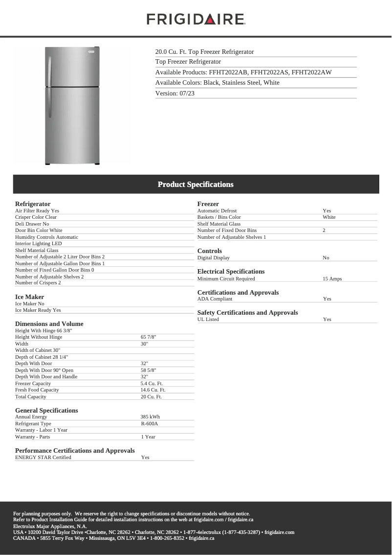 Image de la première page du manuel de l'appareil FFHT2022AB