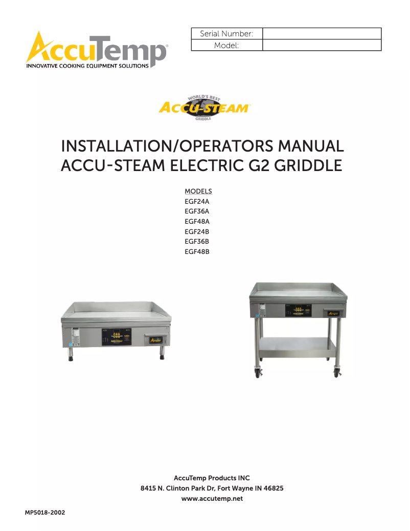 Page n°1 - Manuel utilisateur AccuTemp AccuSteam EGF2083A3650-T1