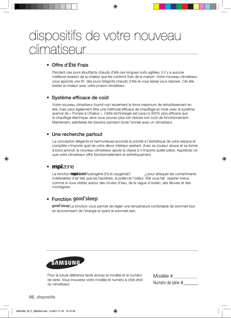 Page 1 de la notice Manuel utilisateur Samsung AQV12VBCN