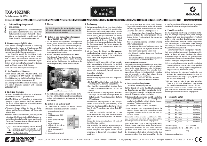 Page n°1 - Manuel utilisateur Monacor TXA-1822MR