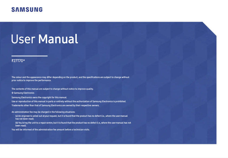 Page 1 de la notice Manuel utilisateur Samsung F27T702QQI