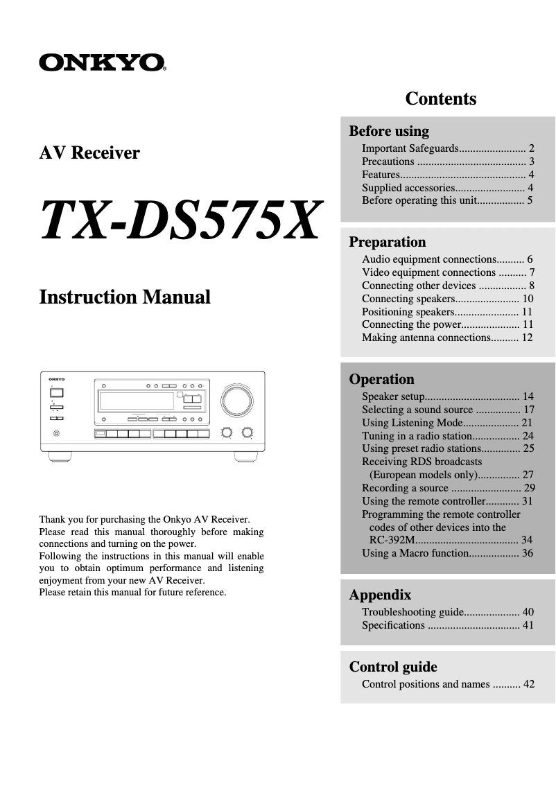 Image de la première page du manuel de l'appareil TX-DS575X
