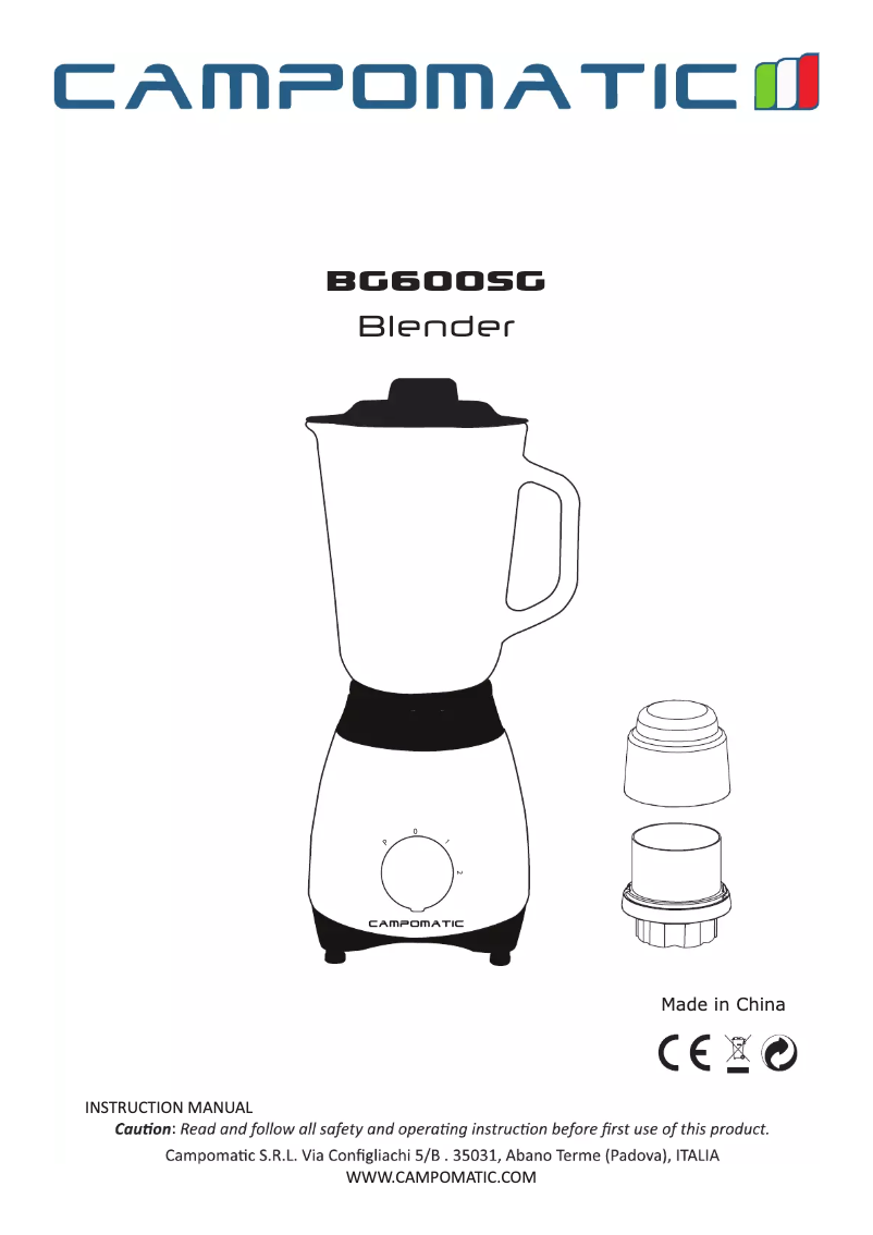 Image de la première page du manuel de l'appareil BG600SG