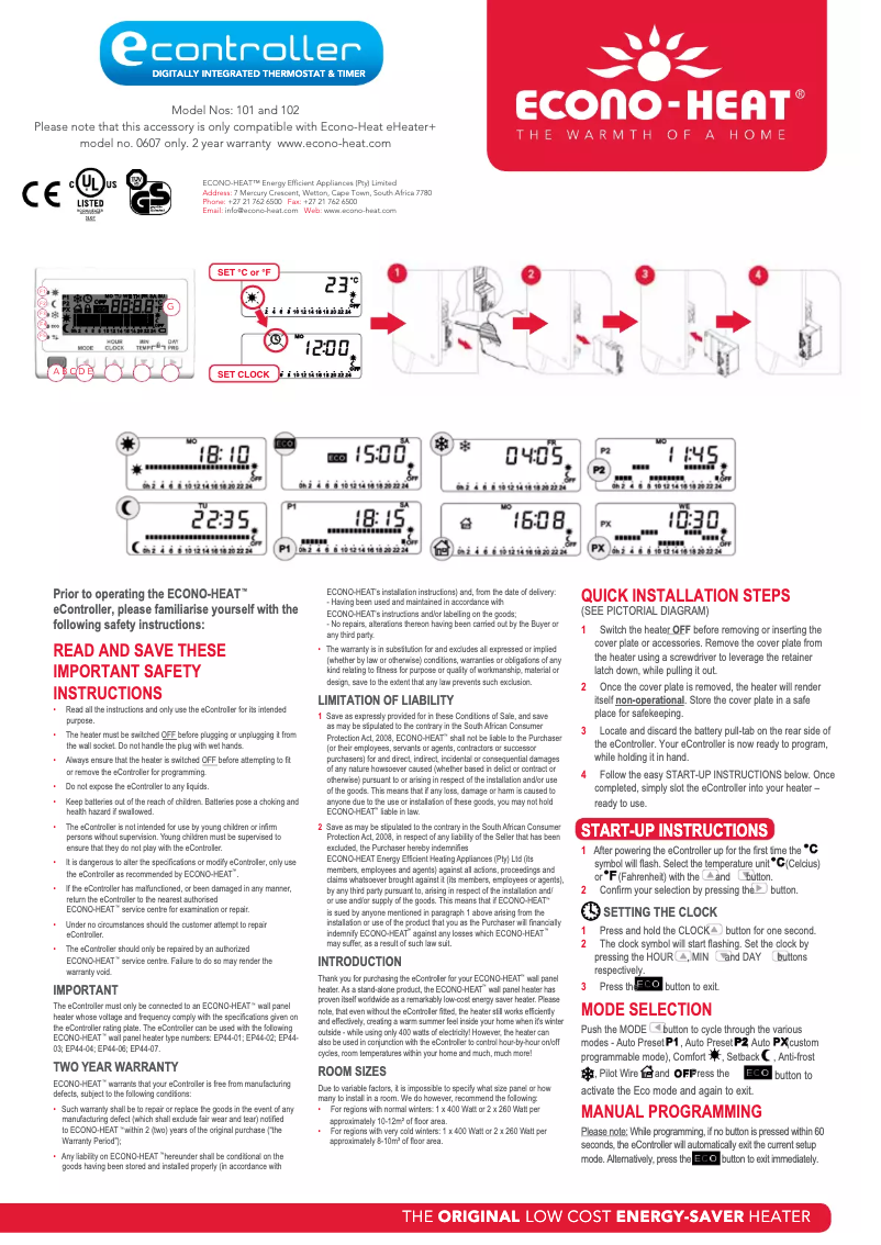 Página 1 del manual Manual de usuario Econo-Heat EController 0607