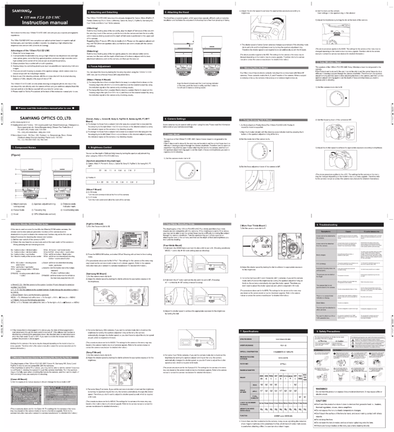 Page n°1 - Manuel utilisateur Rokinon Digital Photo 135M-C