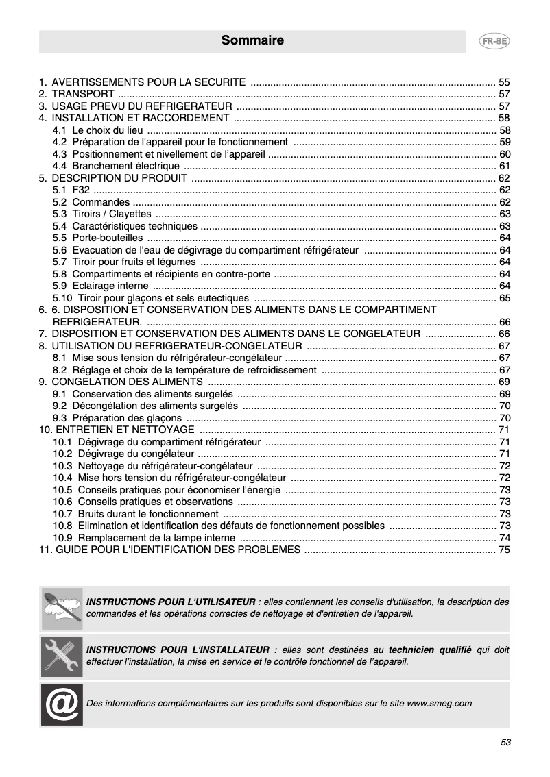 Page 1 de la notice Manuel utilisateur Smeg F 32 BCGS