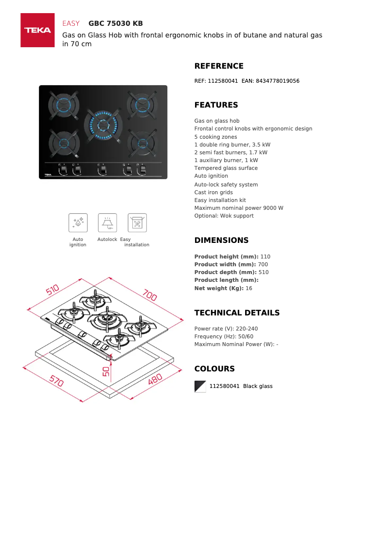 Page 1 of the manual Technical Sheet Teka GBC 75030 KB