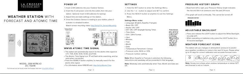 Page n°1 - Guide de démarrage rapide La Crosse Technology 308-1417BLV2