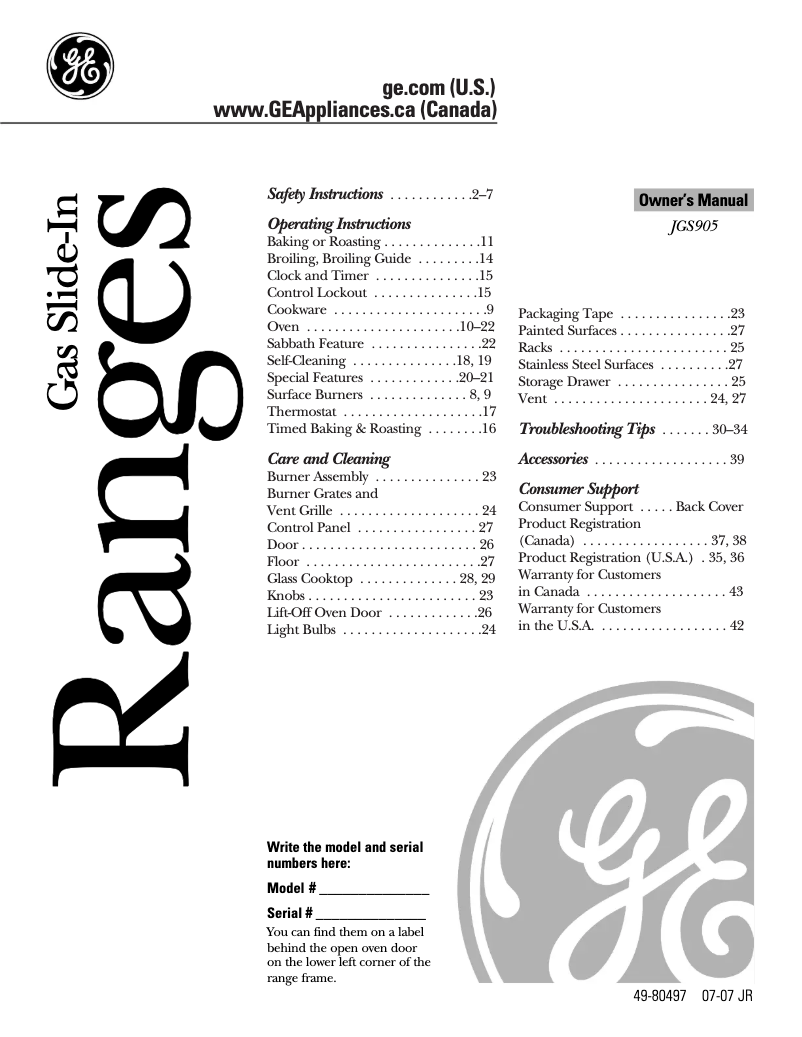 Image de la première page du manuel de l'appareil Profile JGS905KEKCC