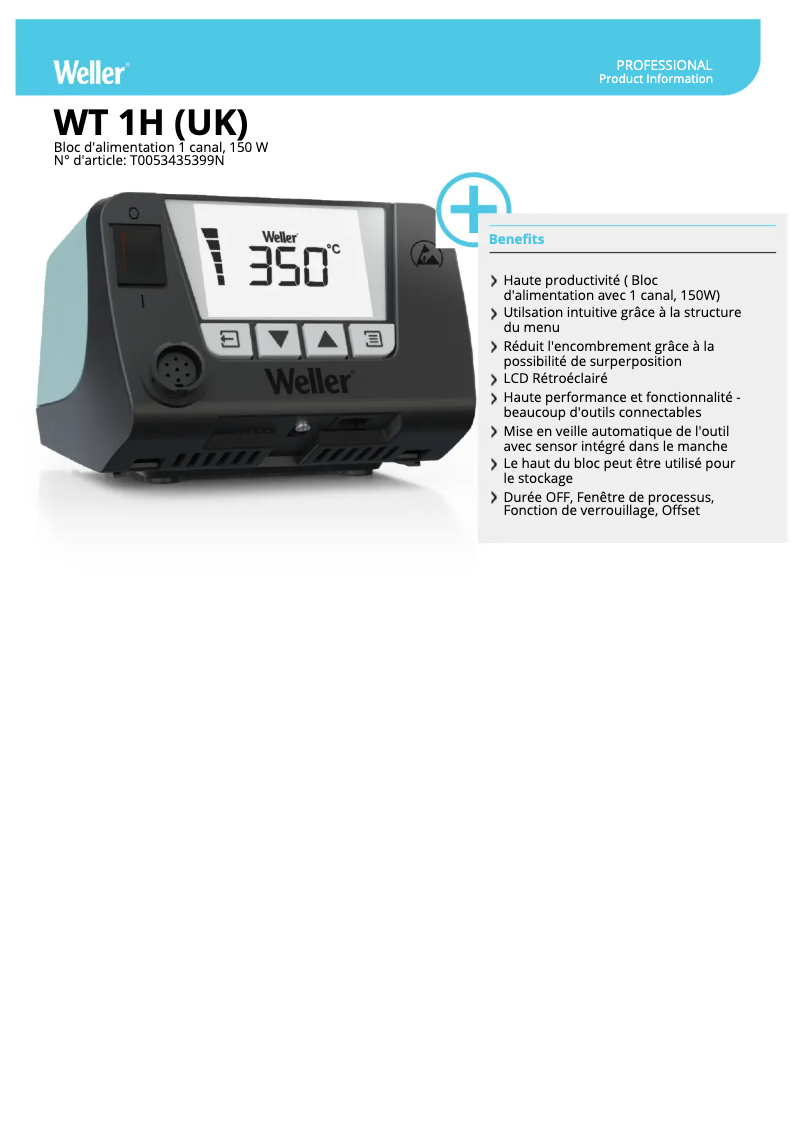 Page 1 de la notice Fiche technique Weller WT 1H