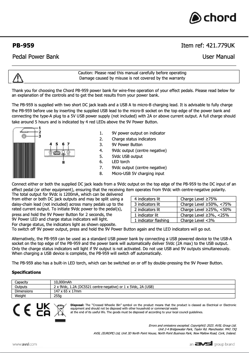 Image de la première page du manuel de l'appareil PB-959