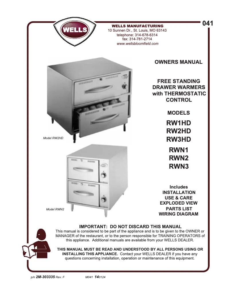 Page 1 de la notice Manuel utilisateur Wells RW3HD