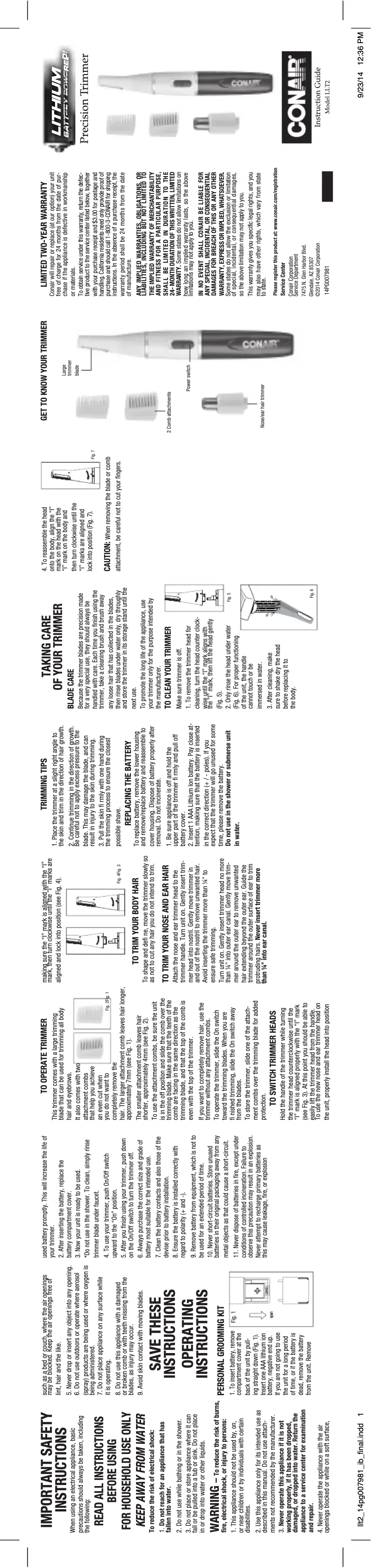 Page 1 de la notice Manuel utilisateur Conair Ladies Personal Trimmer