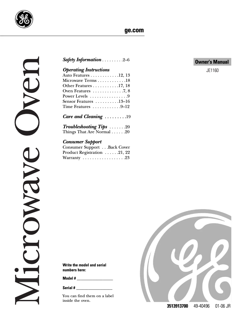 Image de la première page du manuel de l'appareil JE1160BD