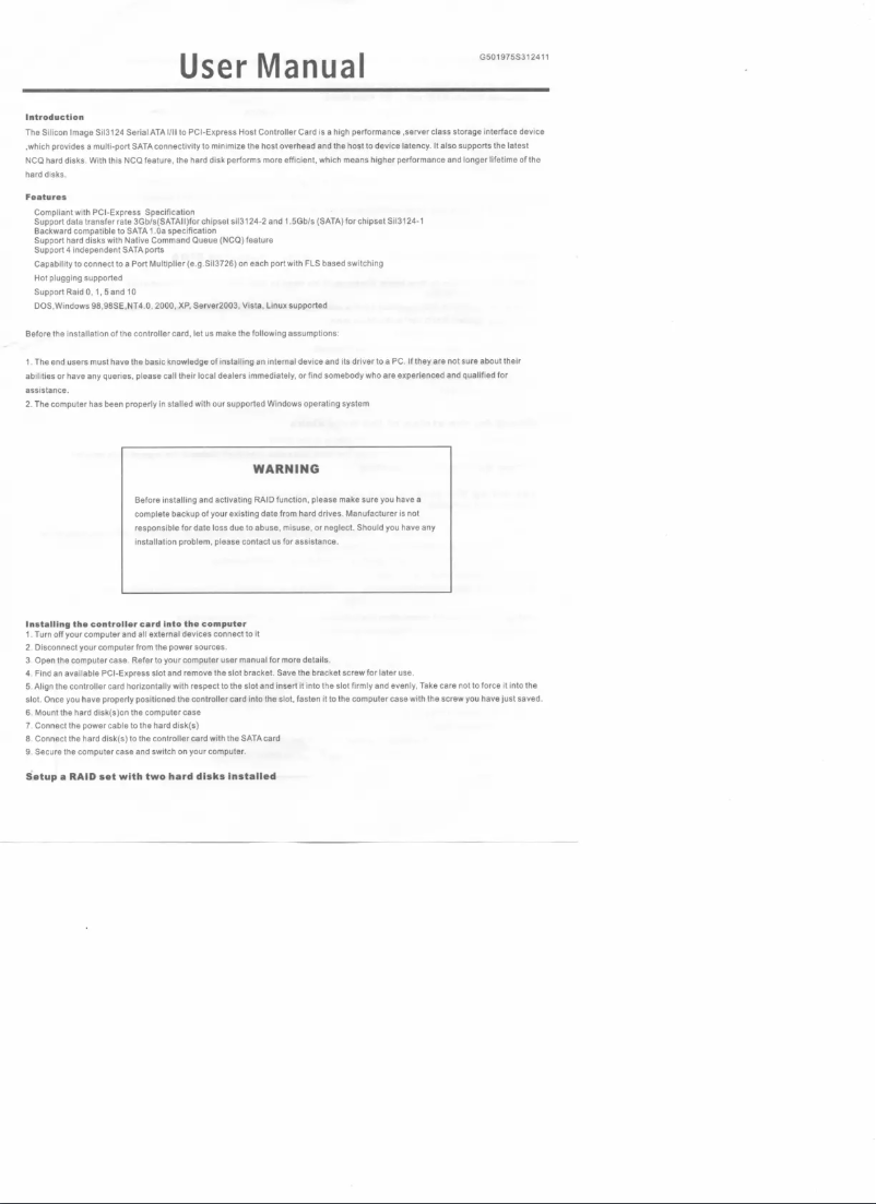 Page 1 de la notice Manuel utilisateur Syba SY-PCX40009