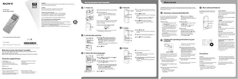 Page 1 de la notice Guide d'installation Sony ICD-UX523