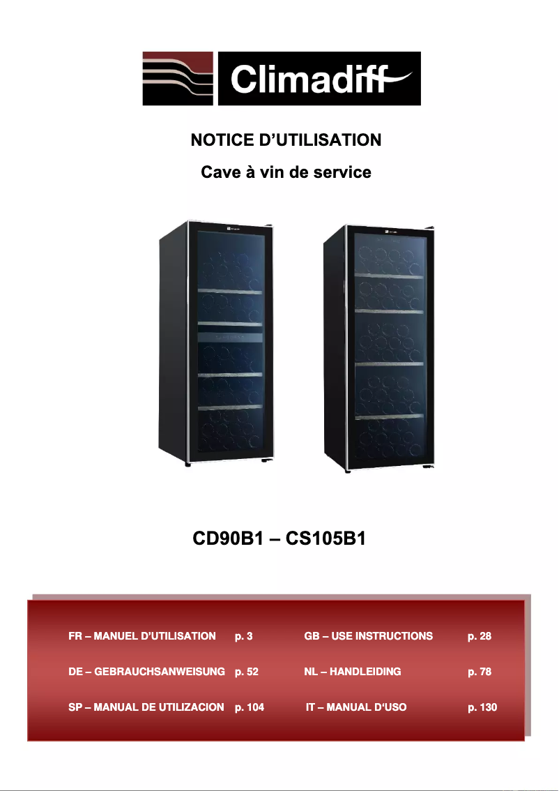 Page 1 de la notice Manuel utilisateur Climadiff CD90B1