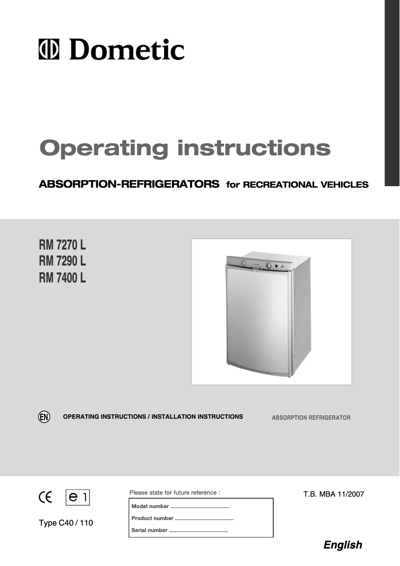 Page 1 de la notice Manuel utilisateur Dometic RM 7290 L