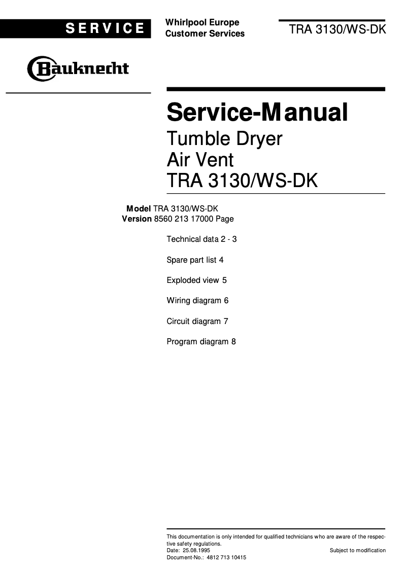 Page n°1 - Manuel utilisateur Bauknecht TRA 3130