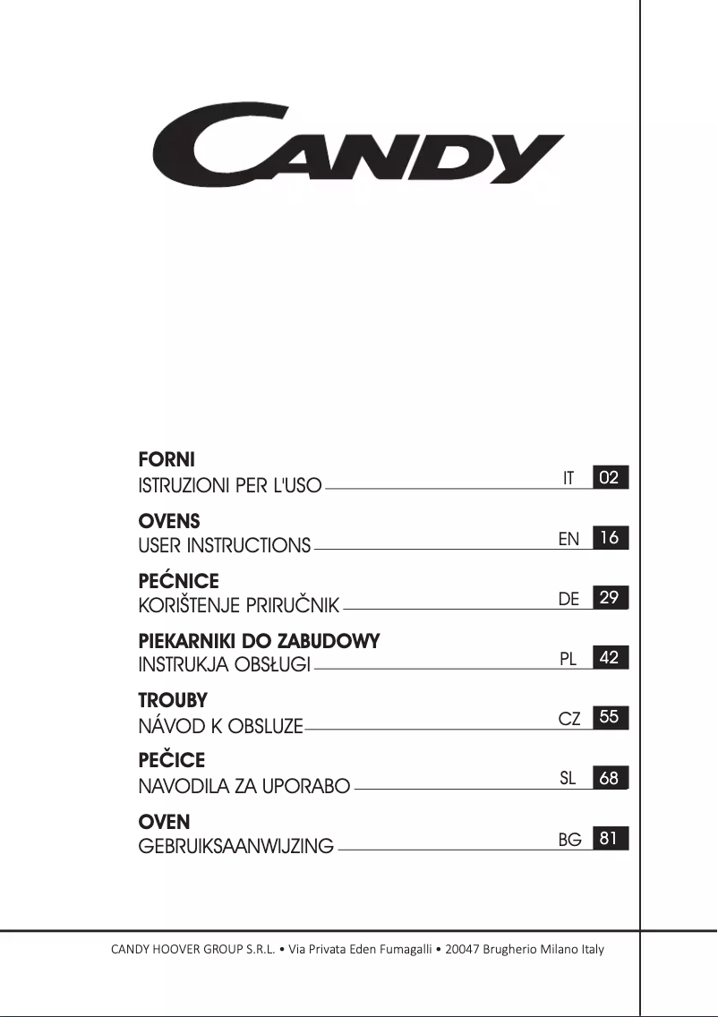 Page n°1 - Manuel utilisateur Candy FCXP825WL