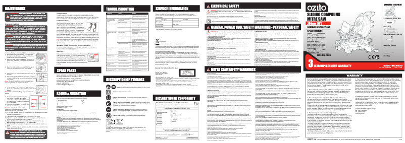 Page 1 de la notice Manuel utilisateur Ozito SCMS-10STANDU