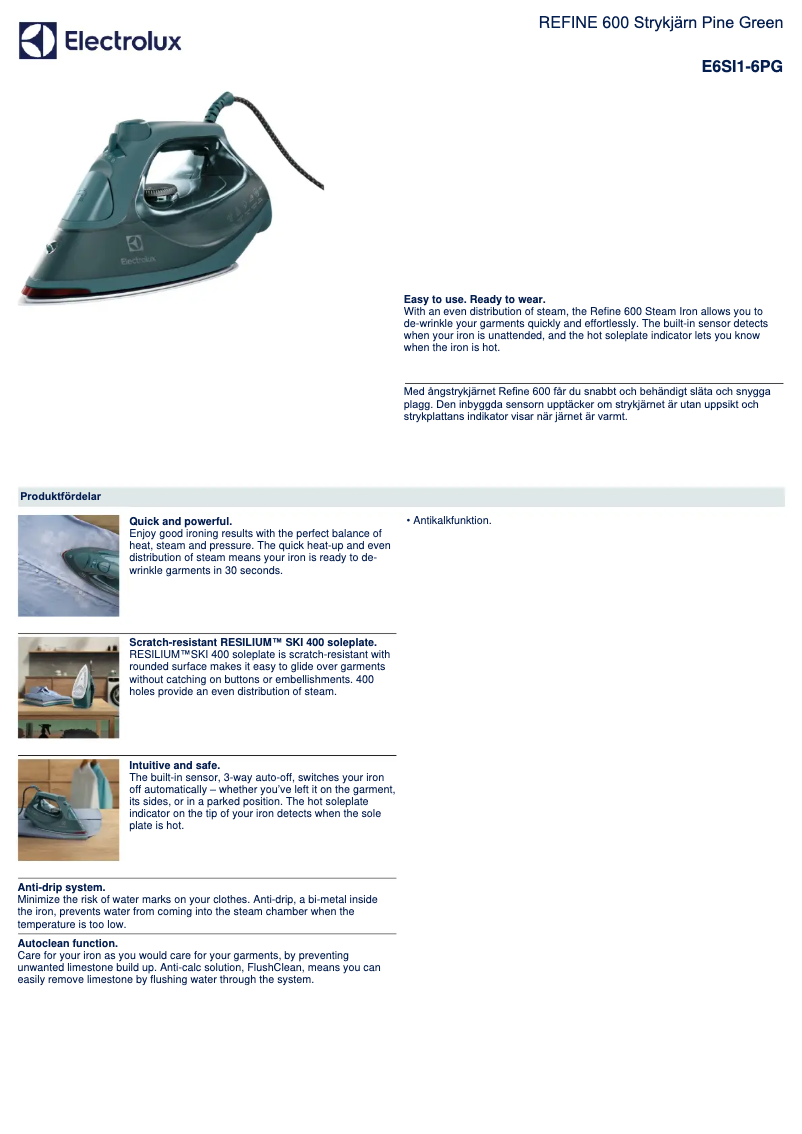Page 1 de la notice Manuel utilisateur Electrolux Refine 600 E6SI1-6PG