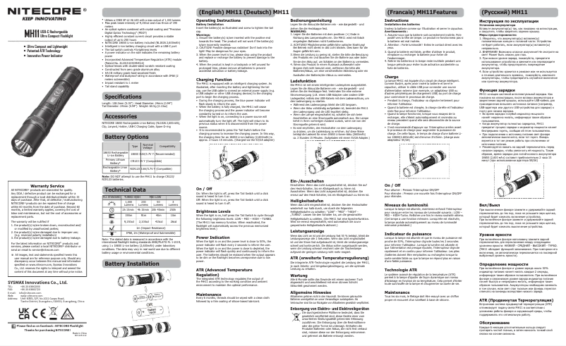 Page n°1 - Manuel utilisateur Nitecore MH11