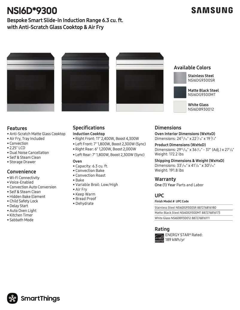 Page 1 de la notice Fiche technique Samsung NSI6DG9300SRAA