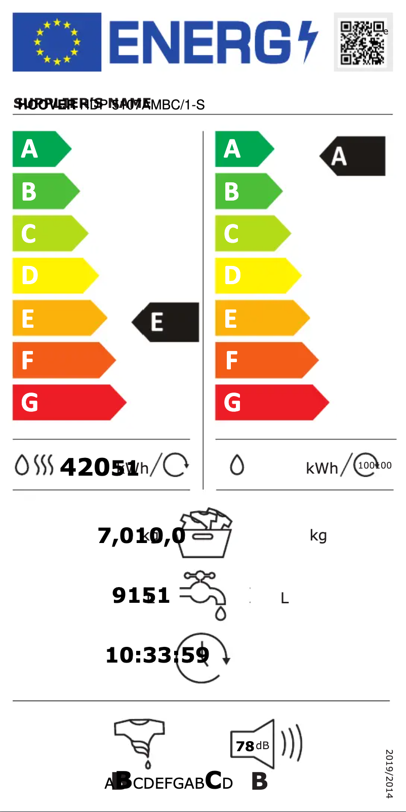 Page n°1 - Label énergétique Hoover HDP 5107AMBC/1-S