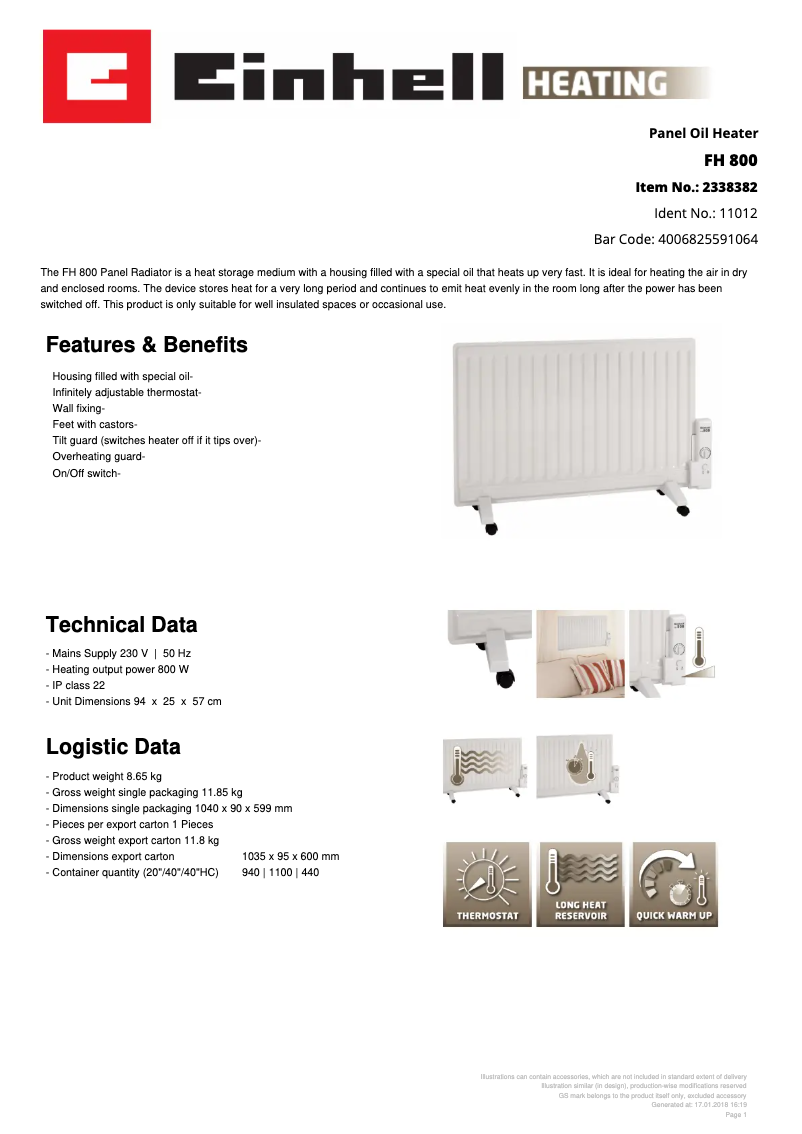 Page n°1 - Fiche technique Einhell FH 800