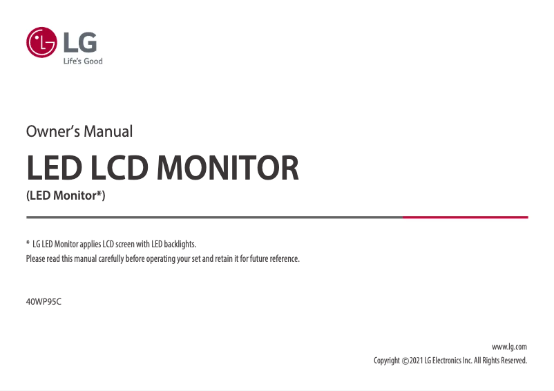 Page 1 of the manual User Manual LG UltraWide 40WP95CP