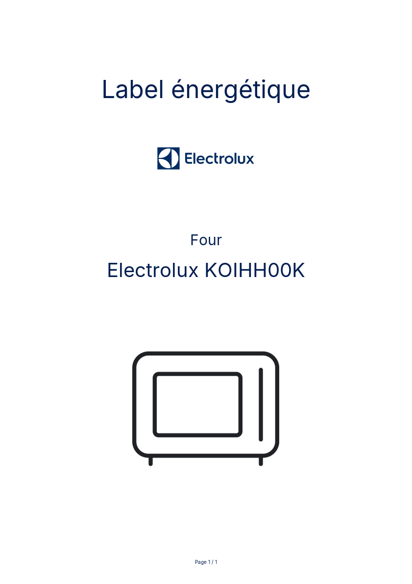 Page n°1 - Label énergétique Electrolux KOIHH00K