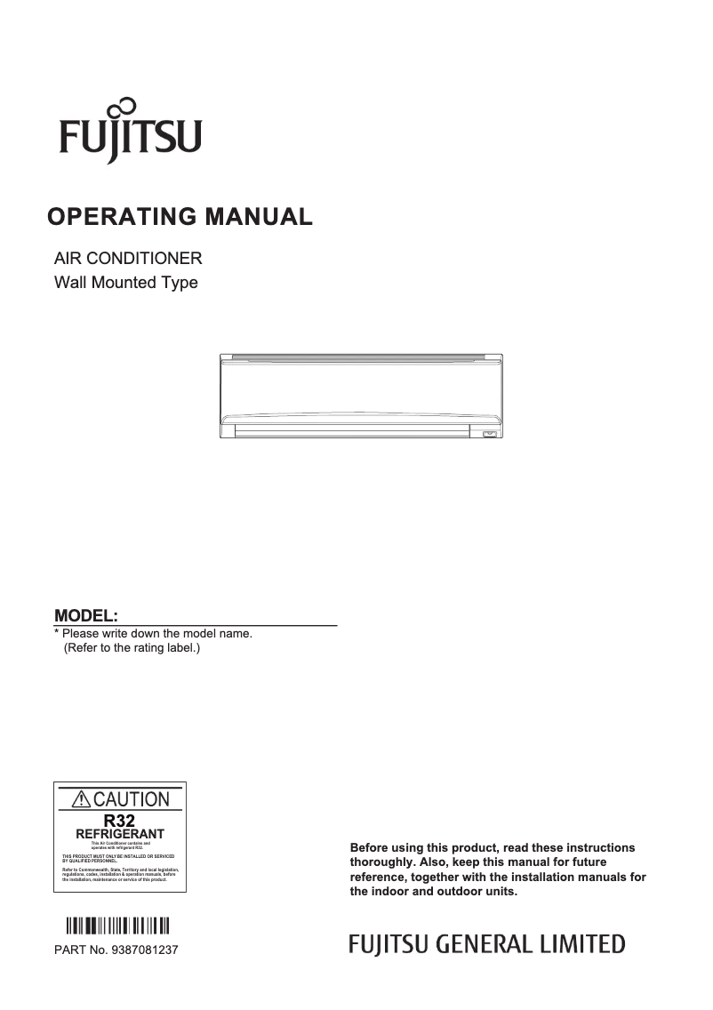 Page 1 de la notice Manuel utilisateur Fujitsu ASTG34KMTC