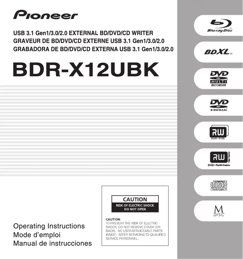 Page 1 de la notice Manuel utilisateur Pioneer BDR-X12UBK