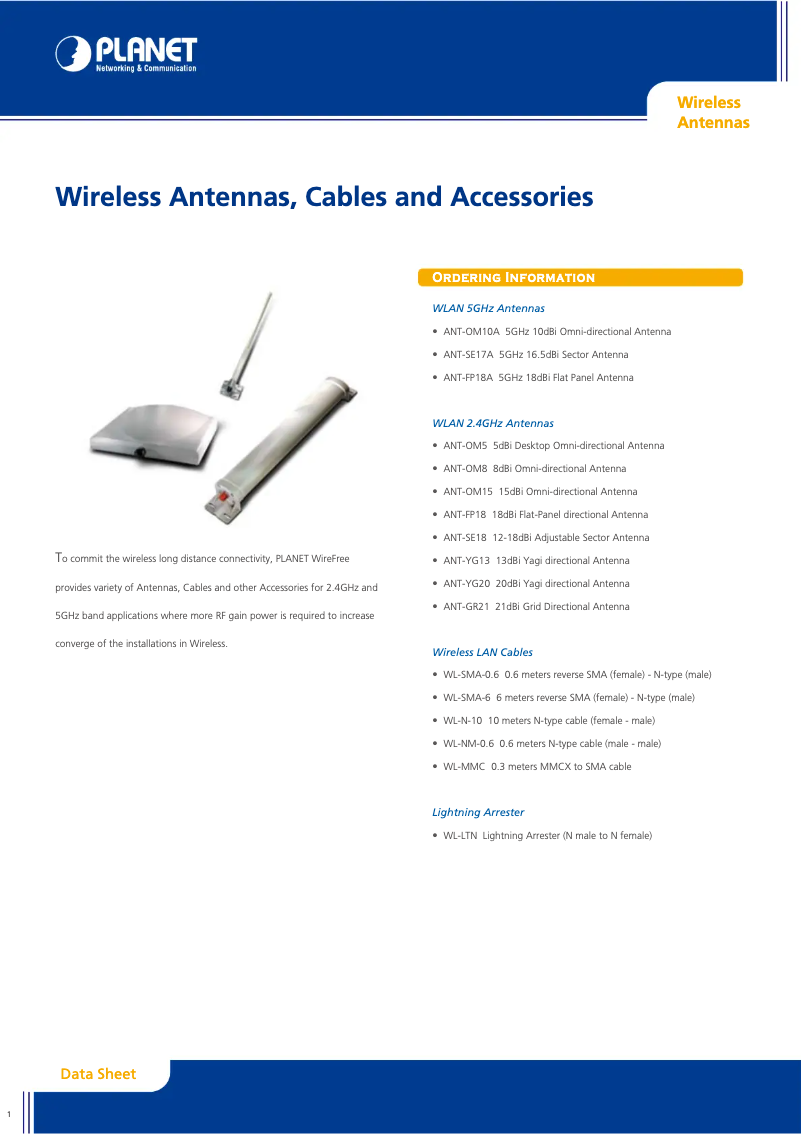 Page 1 de la notice Fiche technique Planet ANT-FP18A