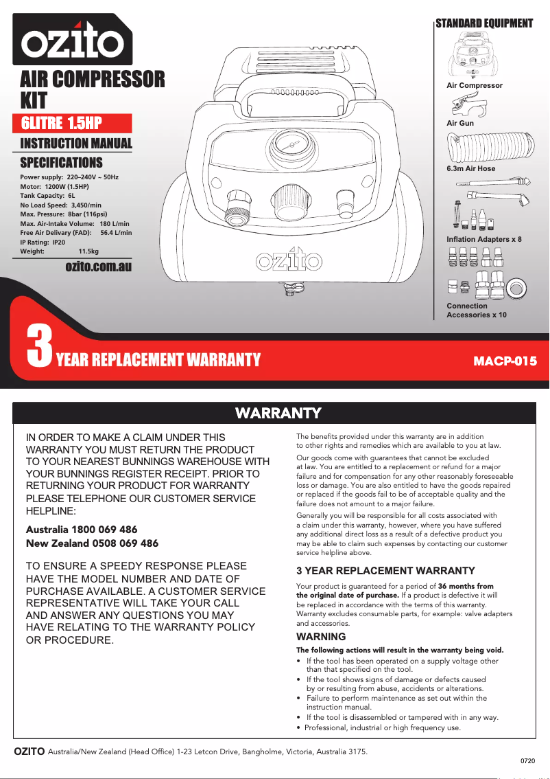 Image de la première page du manuel de l'appareil MACP-015