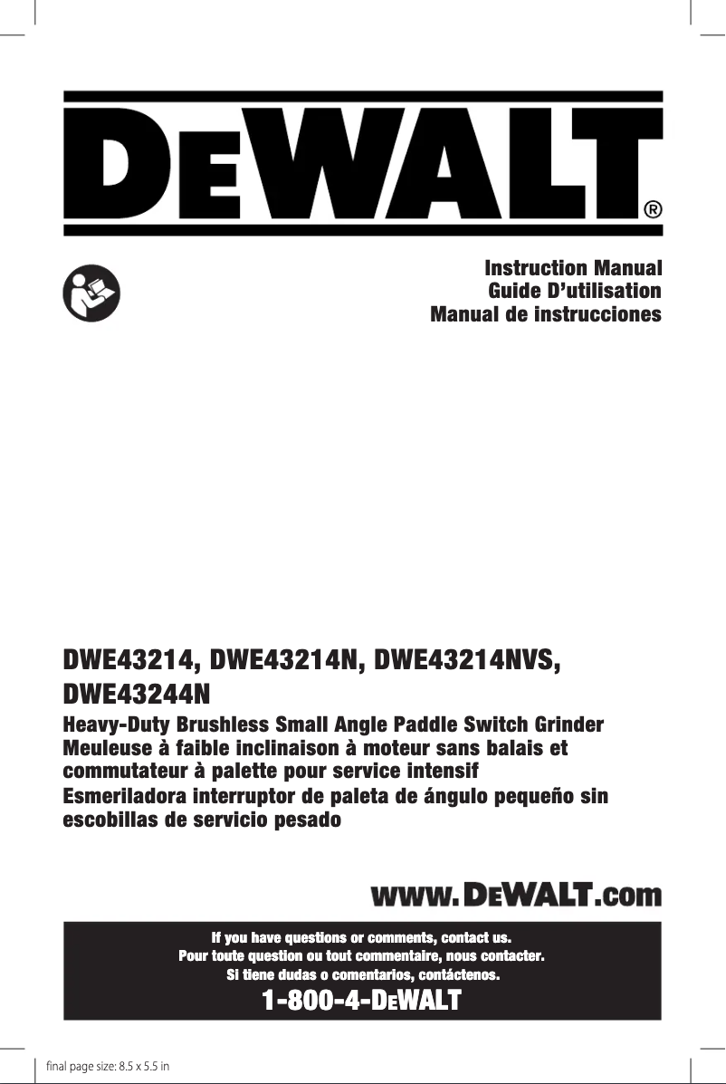 Page 1 de la notice Manuel utilisateur DeWalt DWE43244N