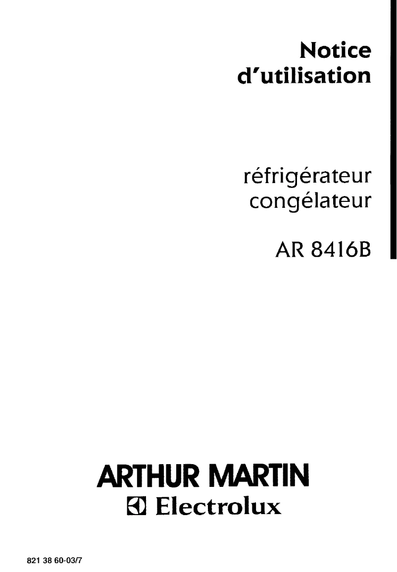 Page 1 de la notice Manuel utilisateur Arthur Martin-Electrolux AR8416B