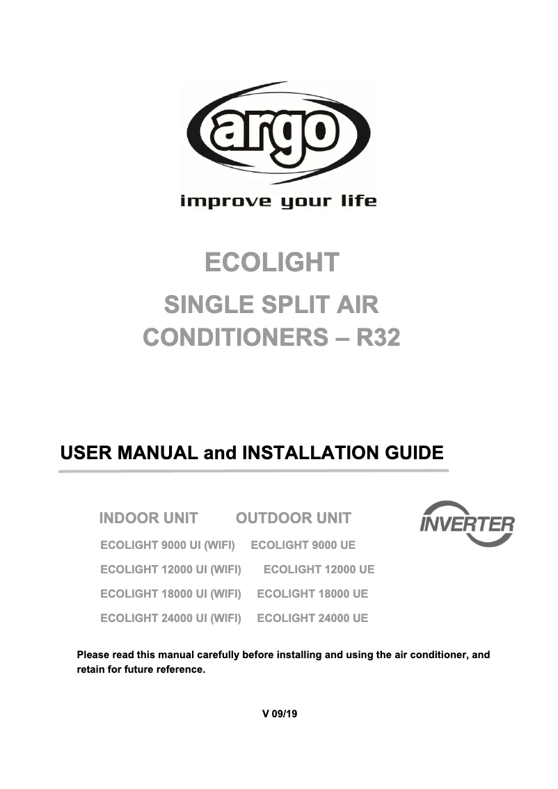 Page 1 of the manual User Manual Argoclima ECOLIGHT 24