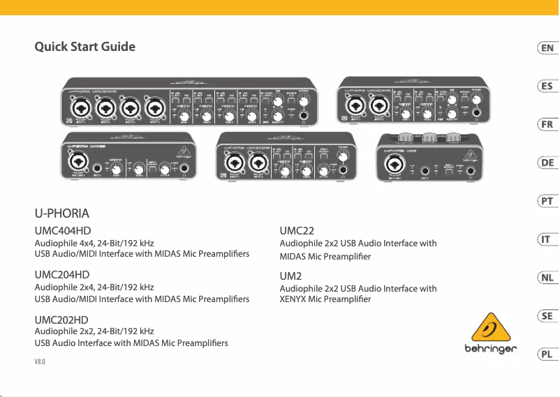 Page 1 de la notice Manuel utilisateur Behringer U-Phoria UMC204HD