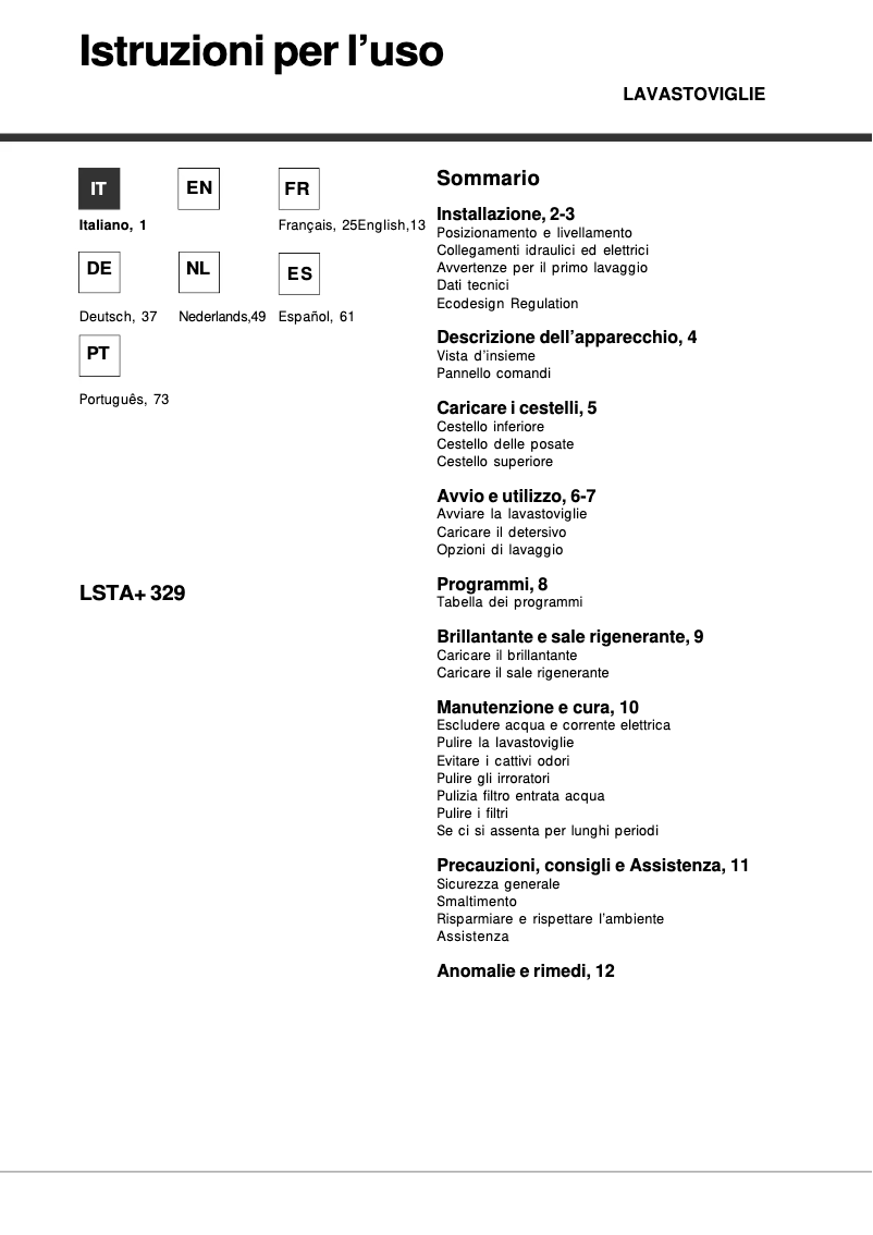 Page 1 de la notice Manuel utilisateur Hotpoint LSTA+ 329 AX/HA