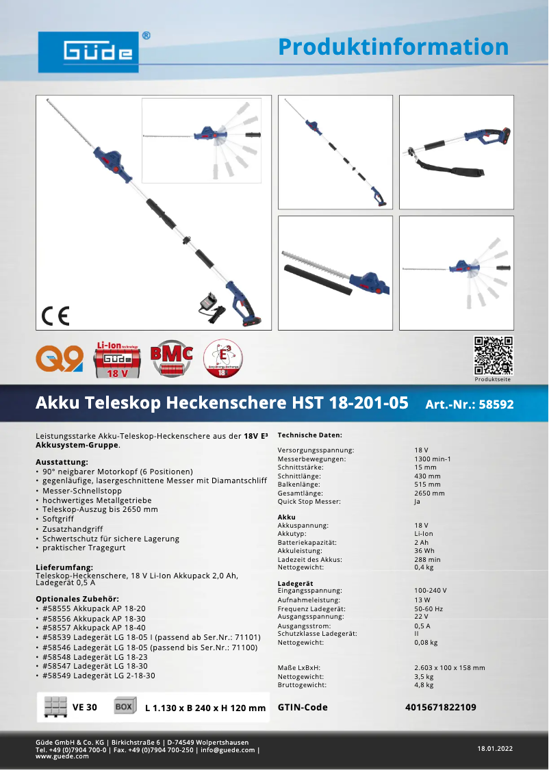 Page n°1 - Fiche technique Güde HST 18-201-05